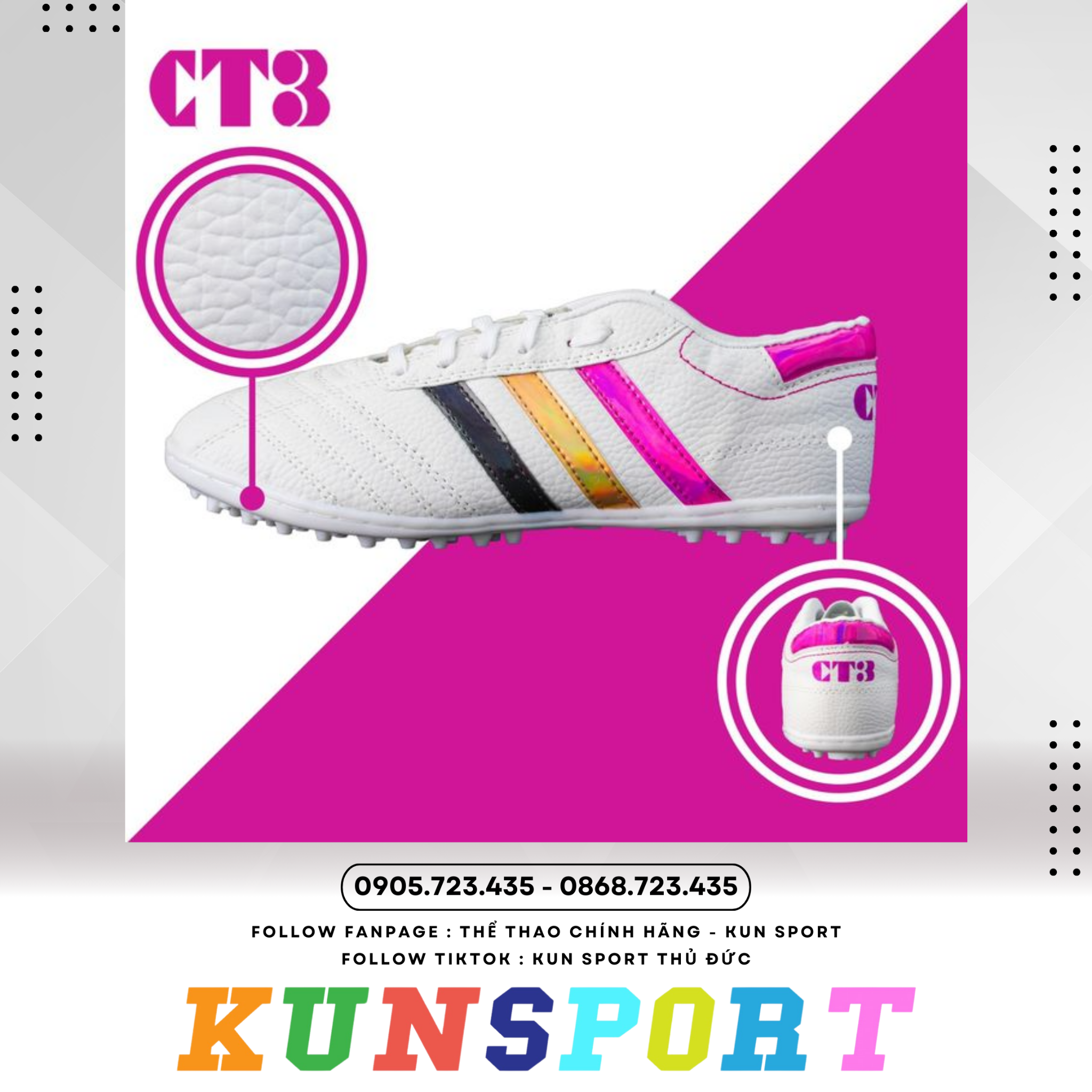  Giày đá banh 3 Sọc CT3 Da nhăn 