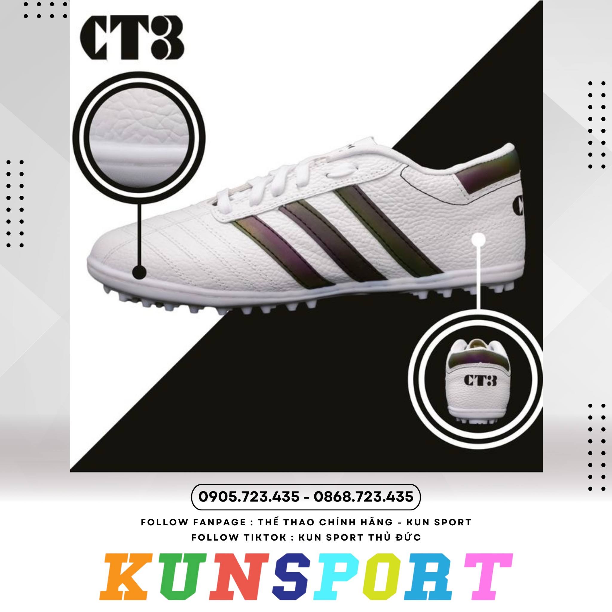  Giày đá banh 3 Sọc CT3 Da nhăn 
