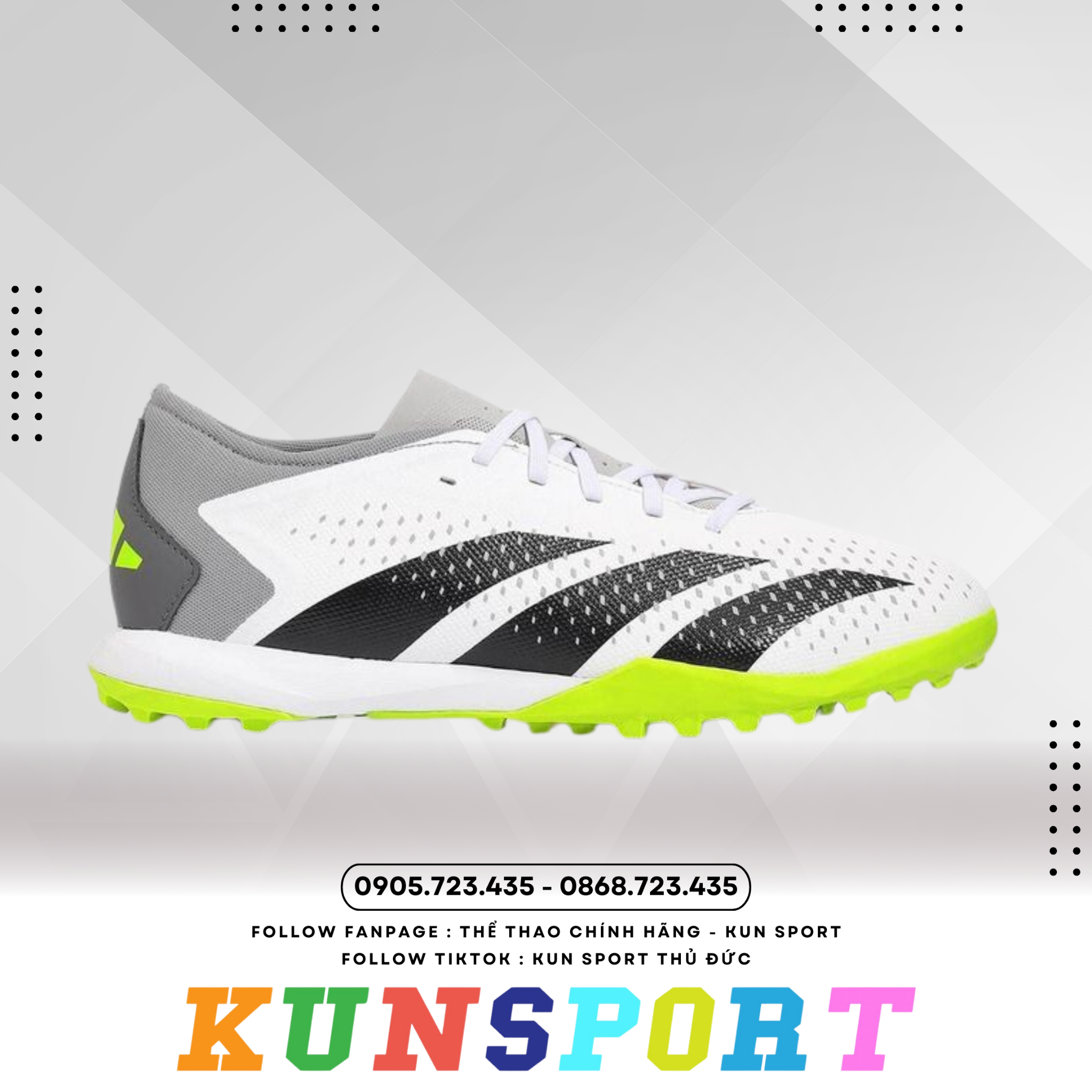  GIÀY ĐÁ BÓNG ADIDAS PREDATOR ACCURACY.3 L TF - GZ0003 - TRẮNG ĐEN XÁM - CỔ THẤP 