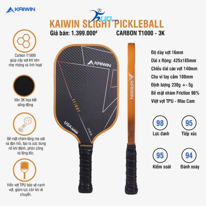  Vợt Pickleball KAIWIN SLIGHT CARBON T1000-3K 