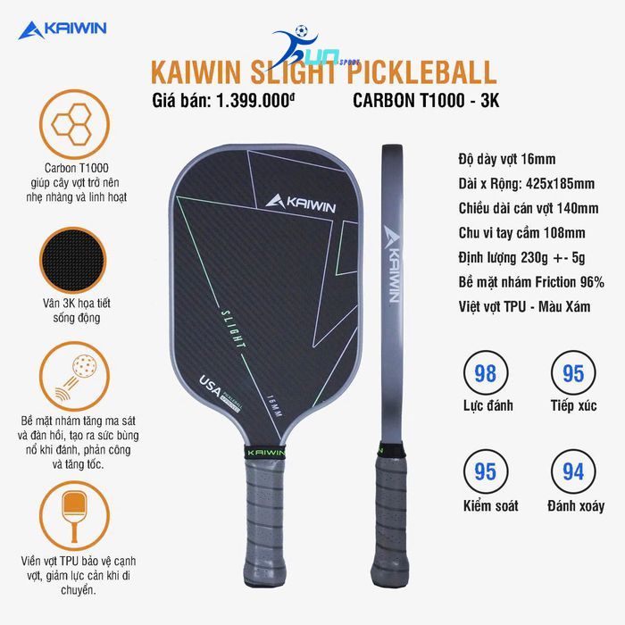  Vợt Pickleball KAIWIN SLIGHT CARBON T1000-3K 