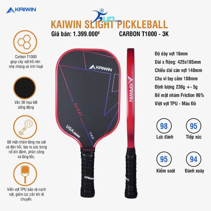  Vợt Pickleball KAIWIN SLIGHT CARBON T1000-3K 