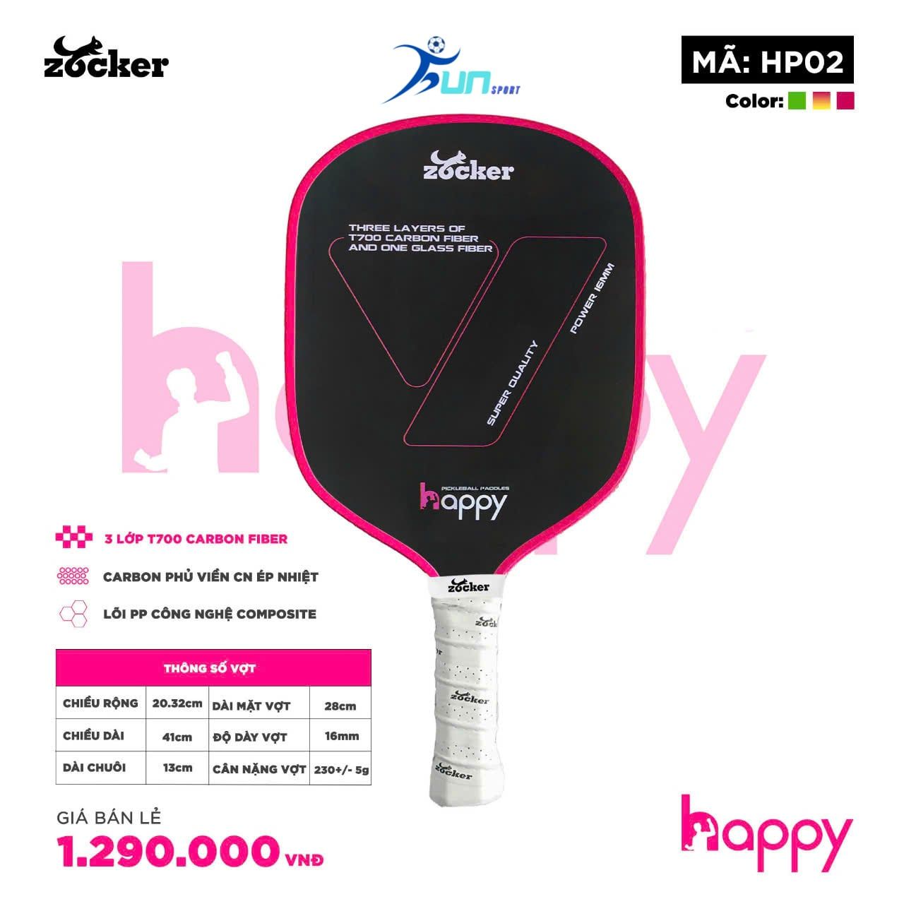  Vợt Pickleball Zocker Happy HP02 Super Quality 