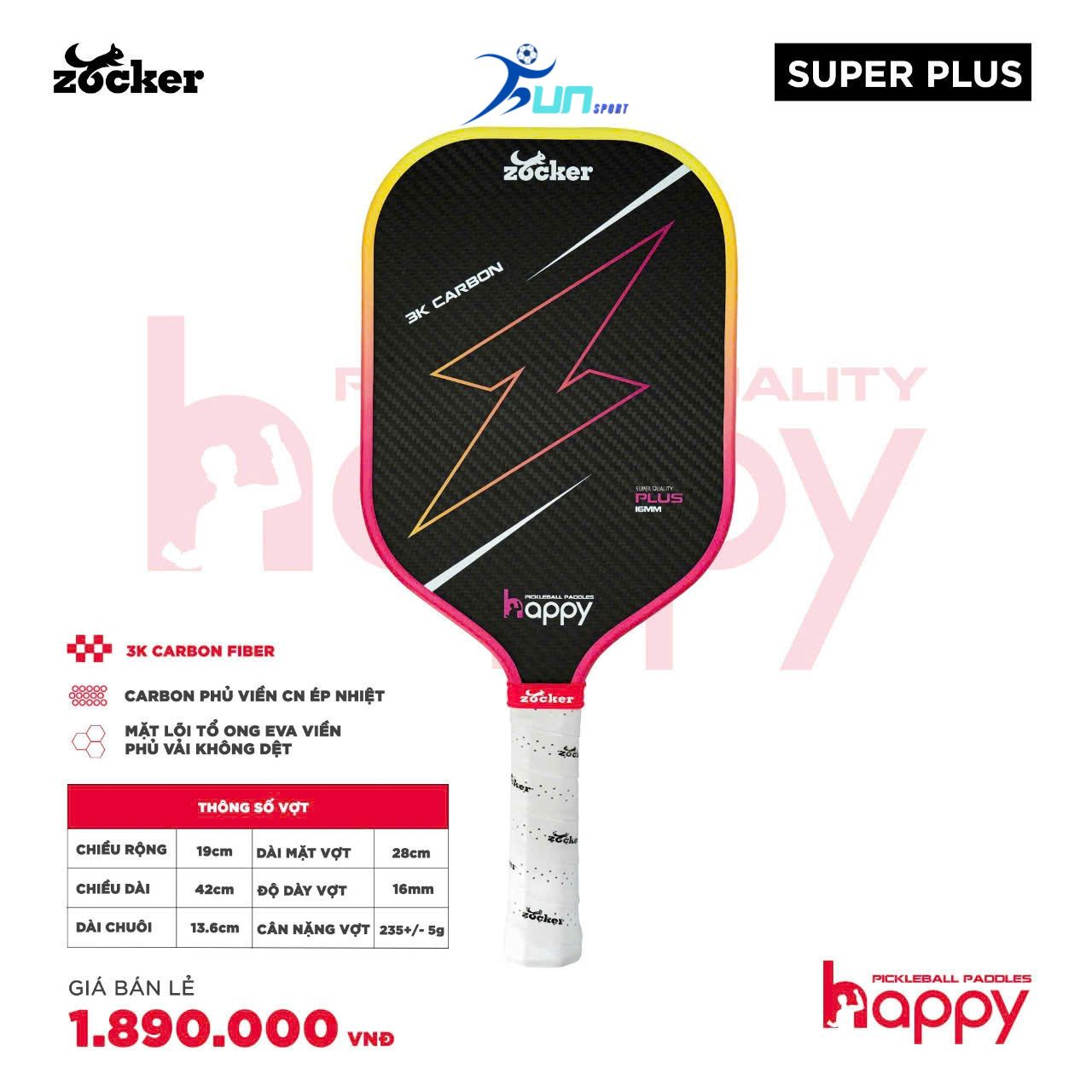  Vợt Pickleball Zocker HP02 Plus Super Quality Gradient 
