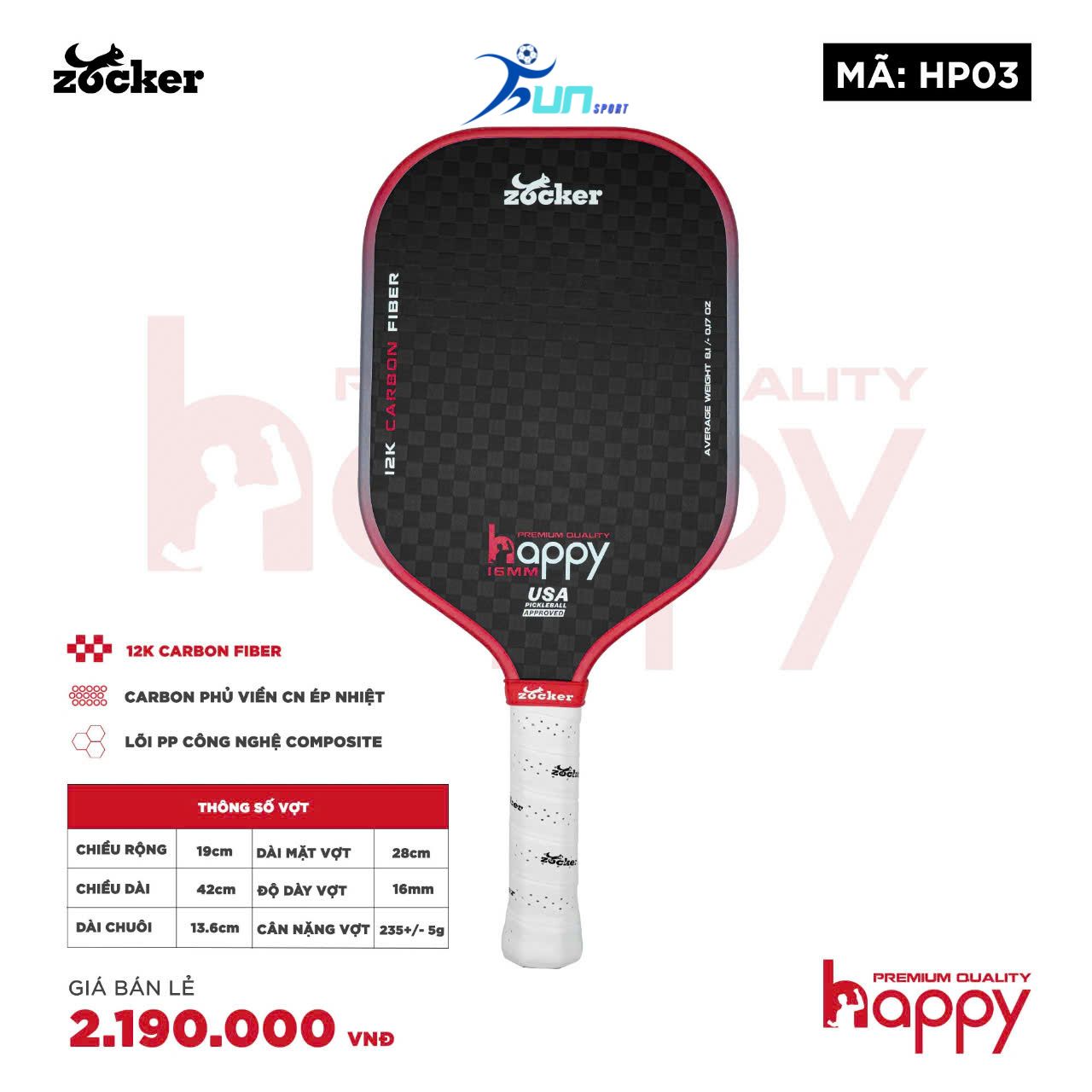  Vợt Pickleball Zocker Happy HP03 Premium 