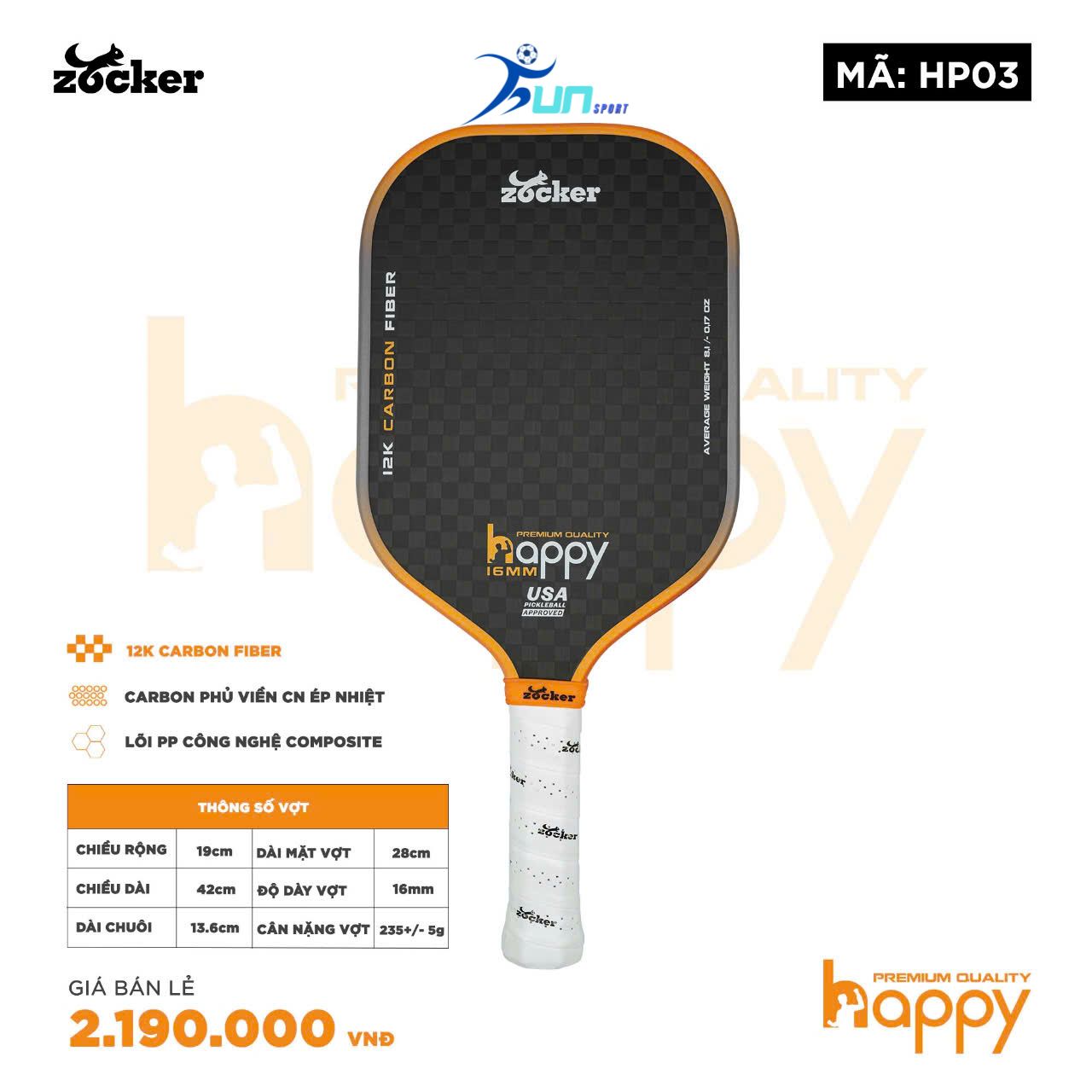  Vợt Pickleball Zocker Happy HP03 Premium 