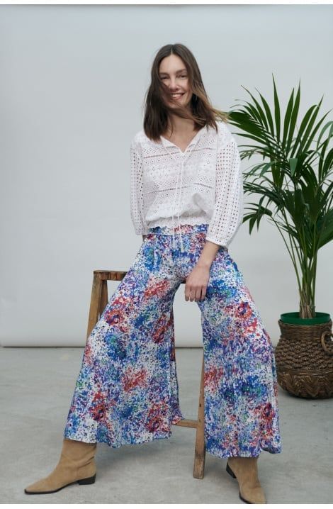 Quần Xòe Lụa Họa Tiết Cotton Luna Llena