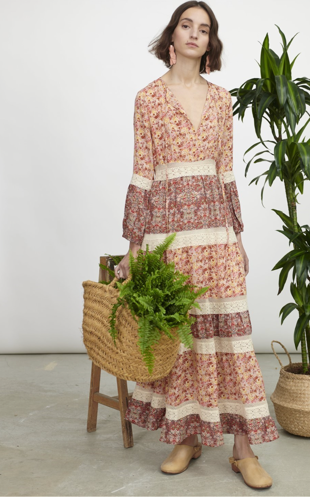 Đầm Maxi Tay Dài Phối Ren Cotton Luna Llena