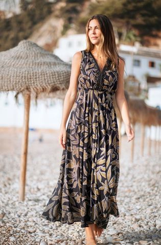  Maxi Hoa Phối Ren Kết Ánh Bạc Cotton Isla Bonita 