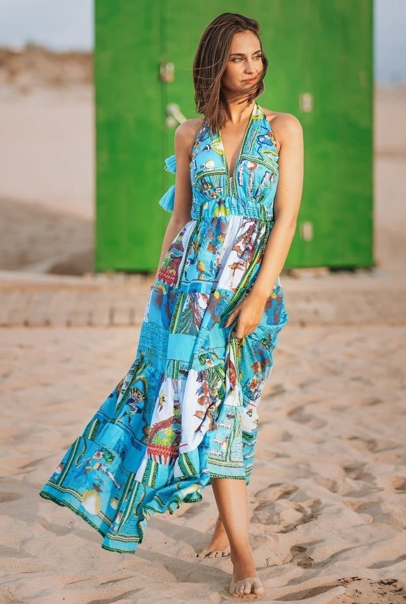 Maxi Kết Cườm Hở Lưng Cotton Isla Bonita