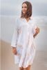 Đầm Sơmi Trắng Vẽ Ánh Kim Kết Hạt Cotton Isla Bonita