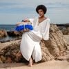 Maxi Kimono Trắng Kết Hạt Cotton Isla Bonita