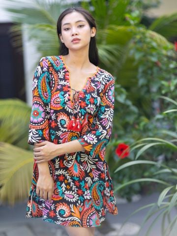  Đầm Xẻ Tà Kết Cườm Cotton Isla Bonita 