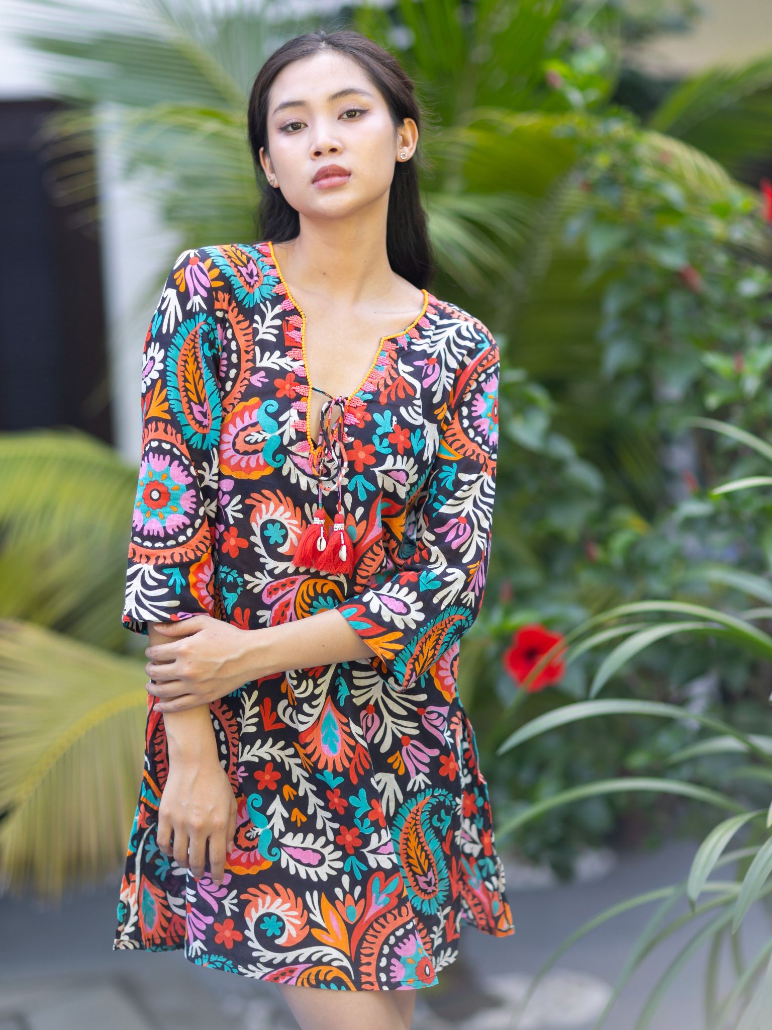 Đầm Xẻ Tà Kết Cườm Cotton Isla Bonita