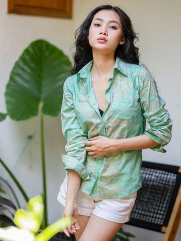  Áo Sơ Mi Vẽ Ánh Kim Cotton Isla Bonita 