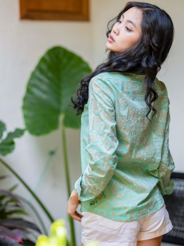  Áo Sơ Mi Vẽ Ánh Kim Cotton Isla Bonita 
