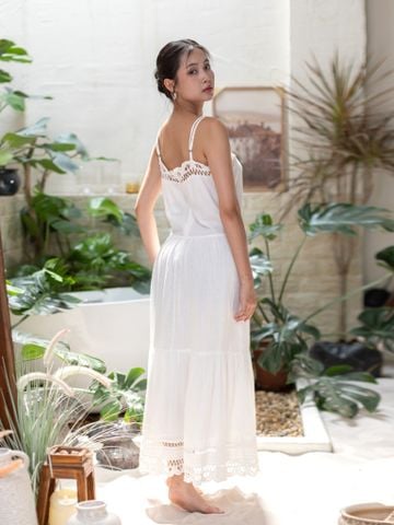  Maxi Trắng Cotton Ren Cao Cấp Luna Llena 
