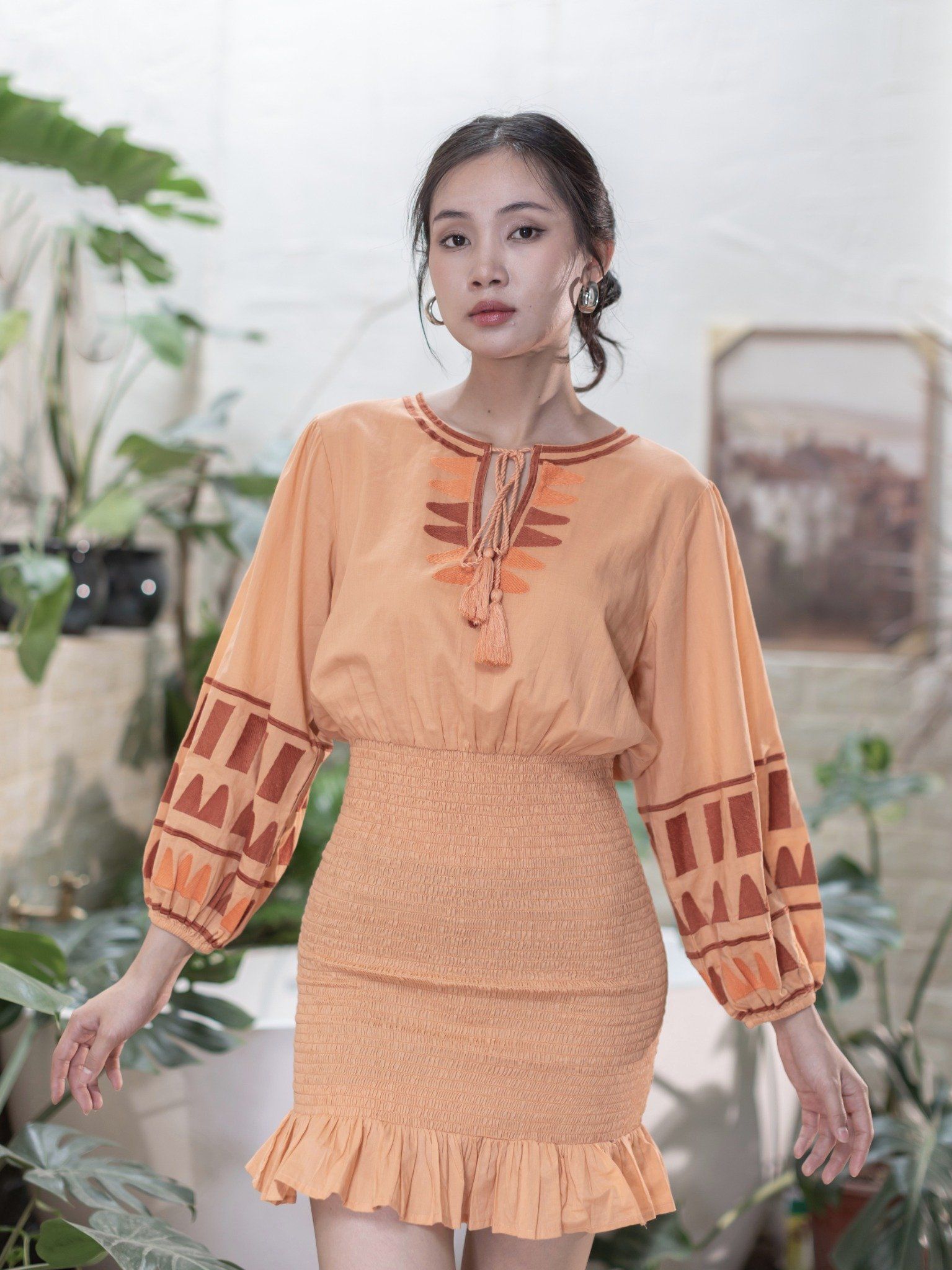 Đầm Boho Thêu Cotton Cao Cấp Luna Llena