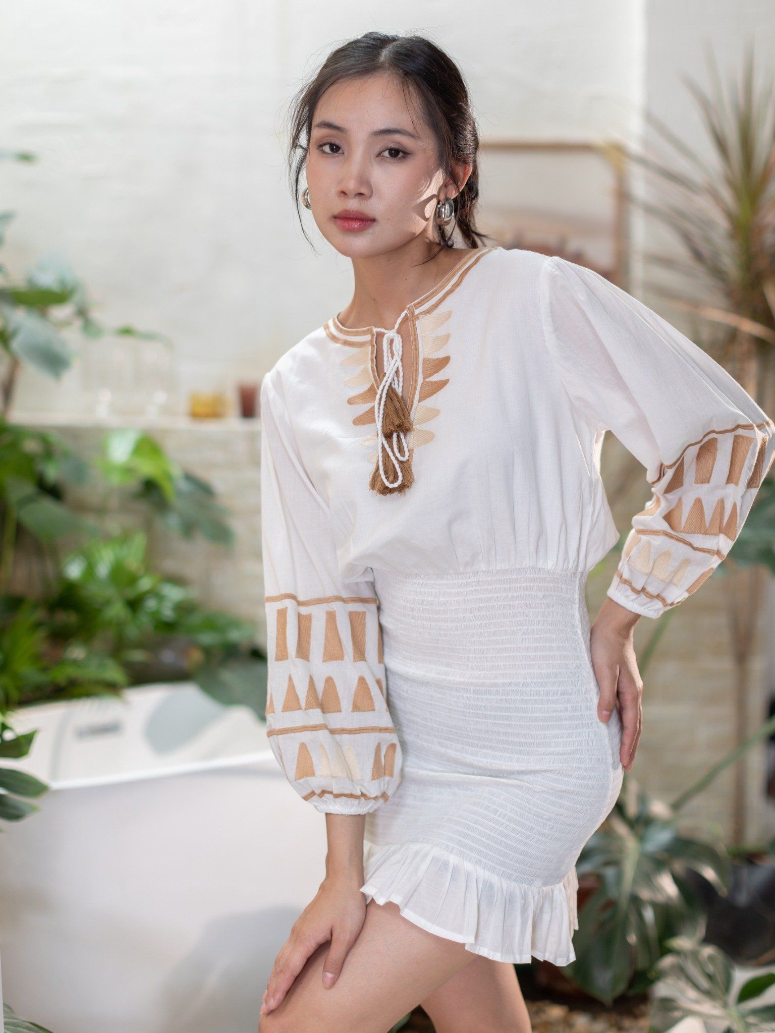 Đầm Boho Thêu Cotton Cao Cấp Luna Llena