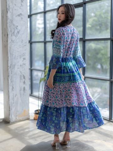  Maxi Hoa Phối Ren Ánh Bạc Cotton Isla Bonita 