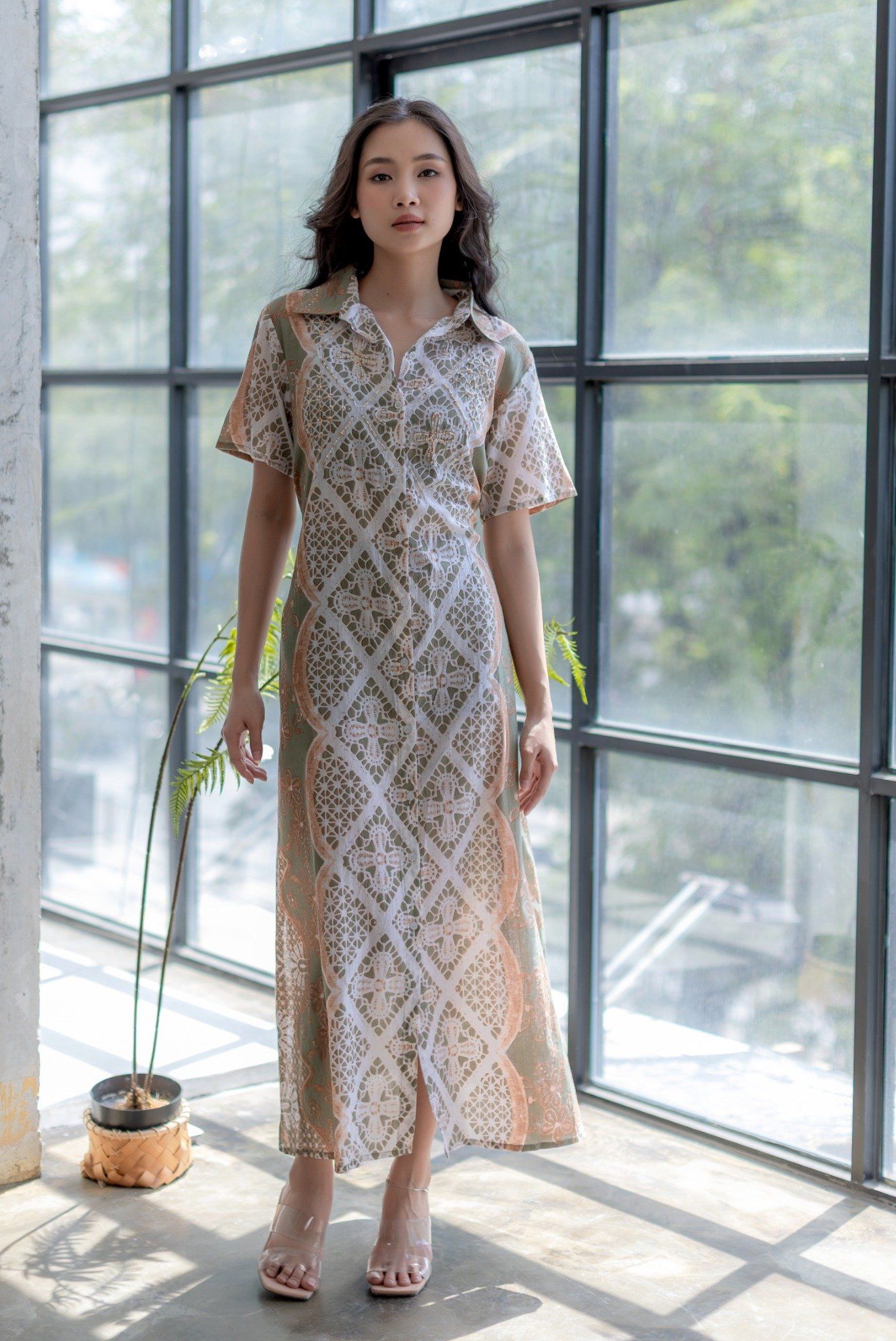 Maxi Sơ Mi Ngắn Tay Kết Cườm Cotton Isla Bonita
