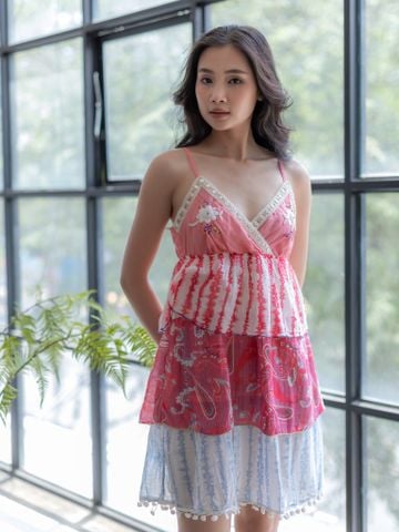  Đầm 2 Dây Thêu Kết Cườm Cotton Isla Bonita 