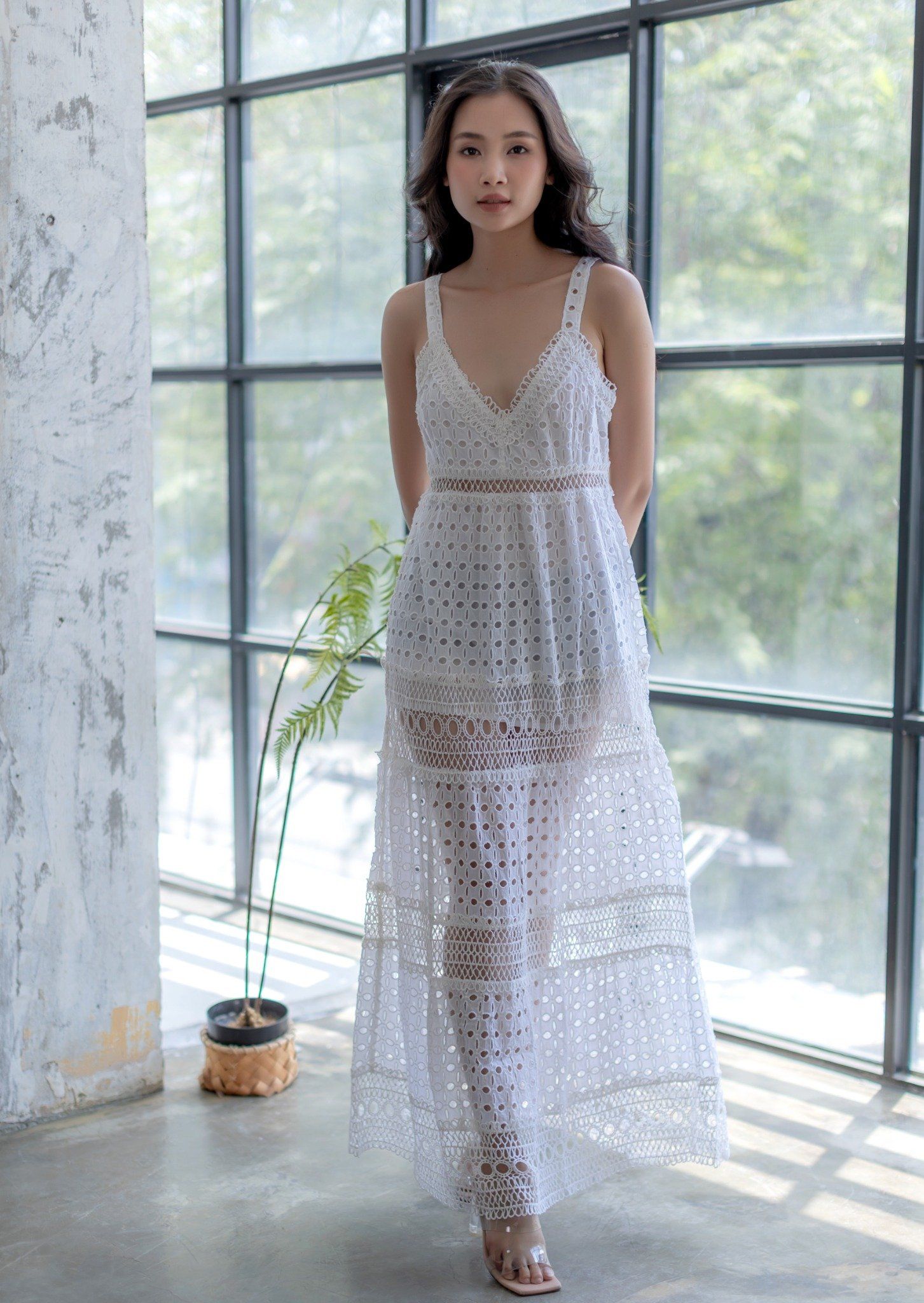 Maxi Trắng Phối Ren Cotton Cao Cấp