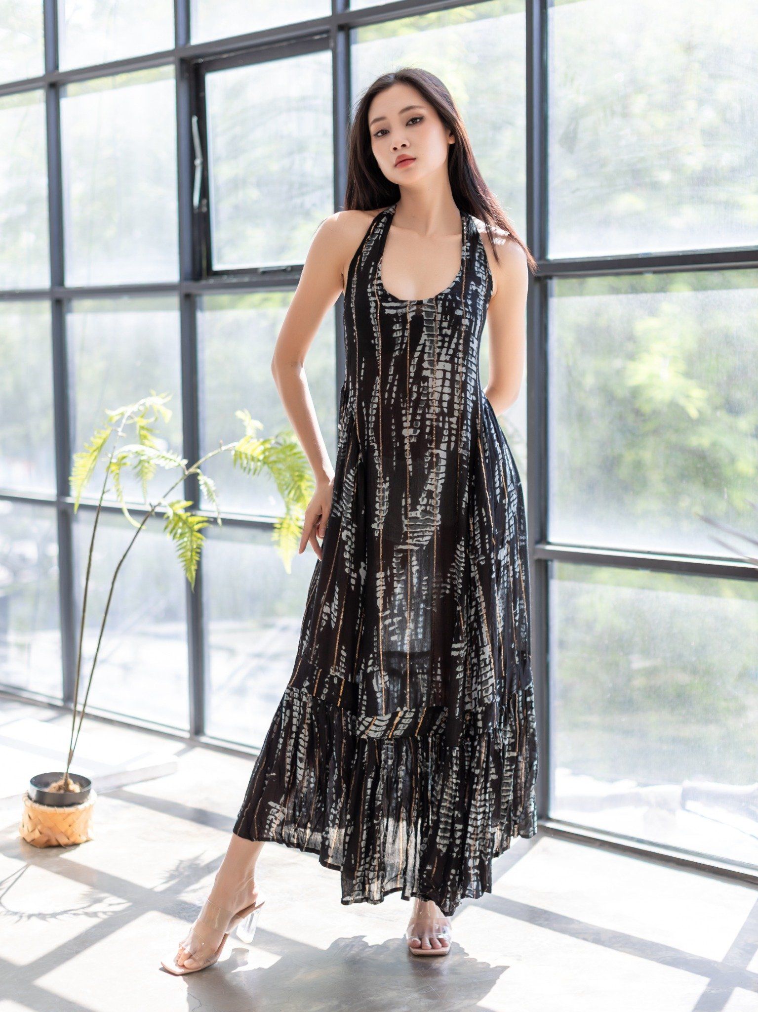 Maxi Đen Ánh Kim Cotton Isla Bonita