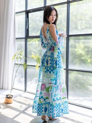  Maxi Kết Cườm Hở Vai Cotton Isla Bonita 