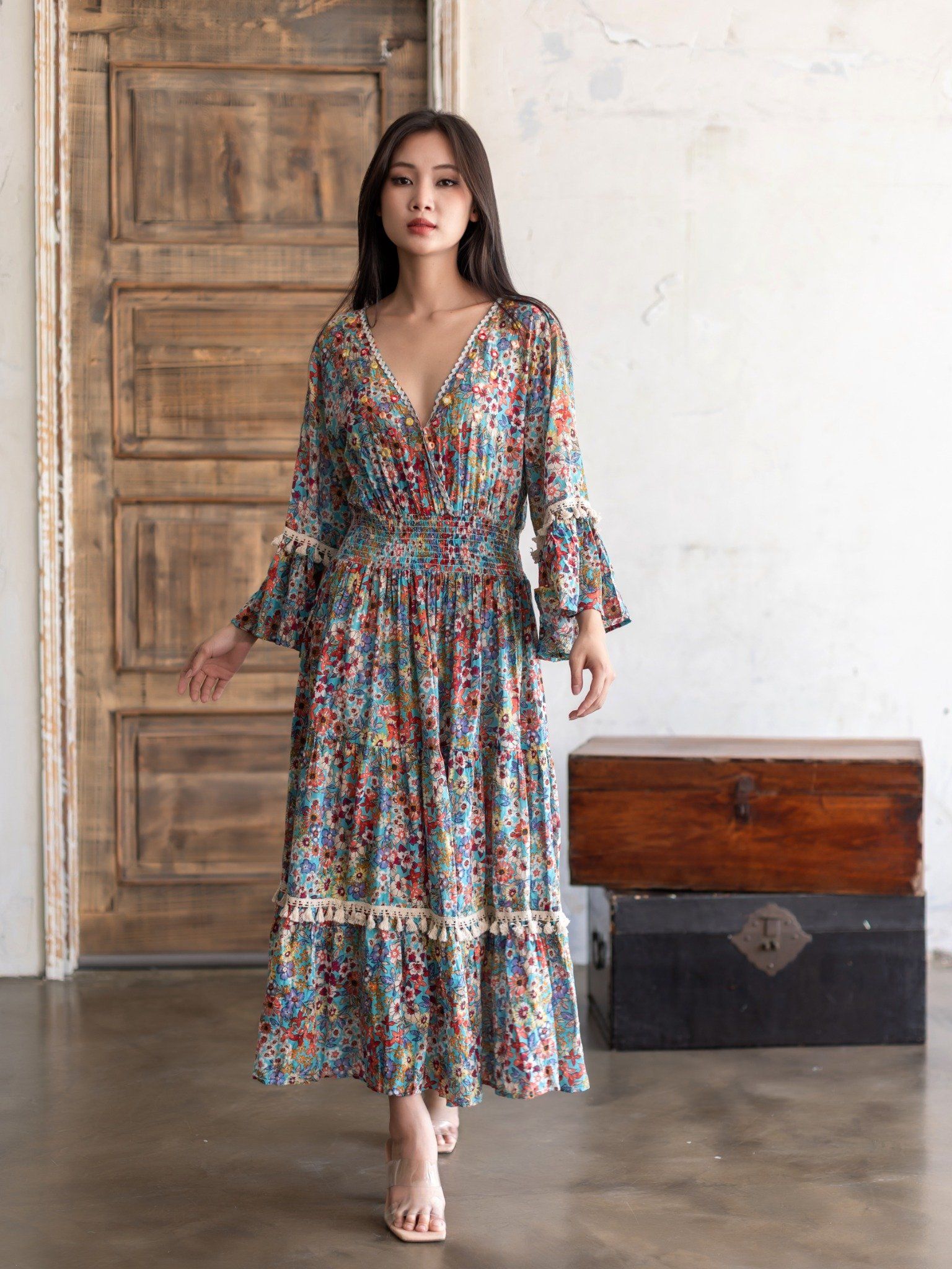 Maxi Hoa Kết Ánh Bạc Cotton Isla Bonita