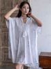 Đầm Cánh Dơi Trắng Vẽ Ánh Bạc Kết Cườm Cotton Isla Bonita