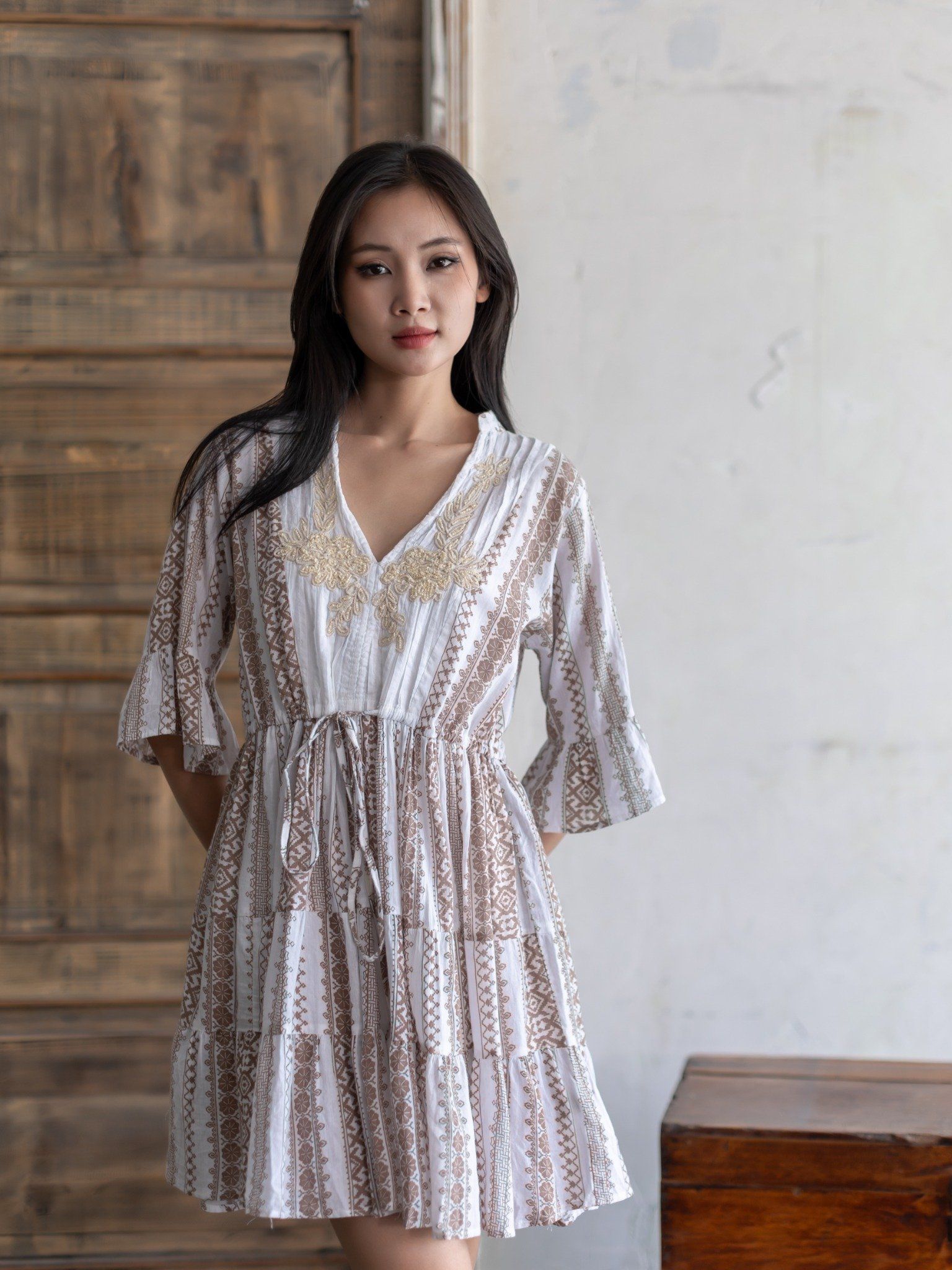 Đầm Boho Thêu Kết Cườm Cotton Isla Bonita
