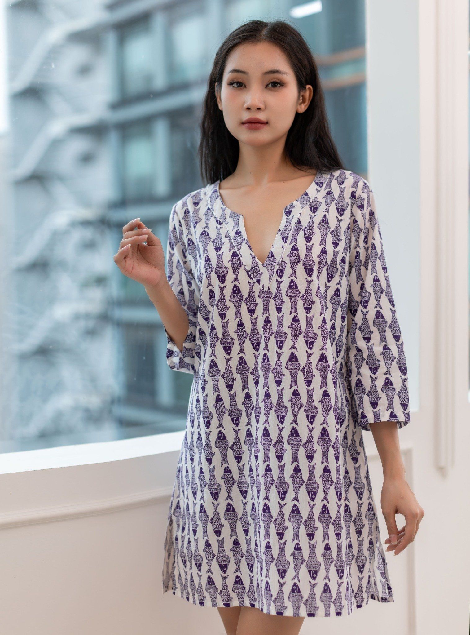 Đầm Xẻ Tà Thêu Cotton Isla Bonita