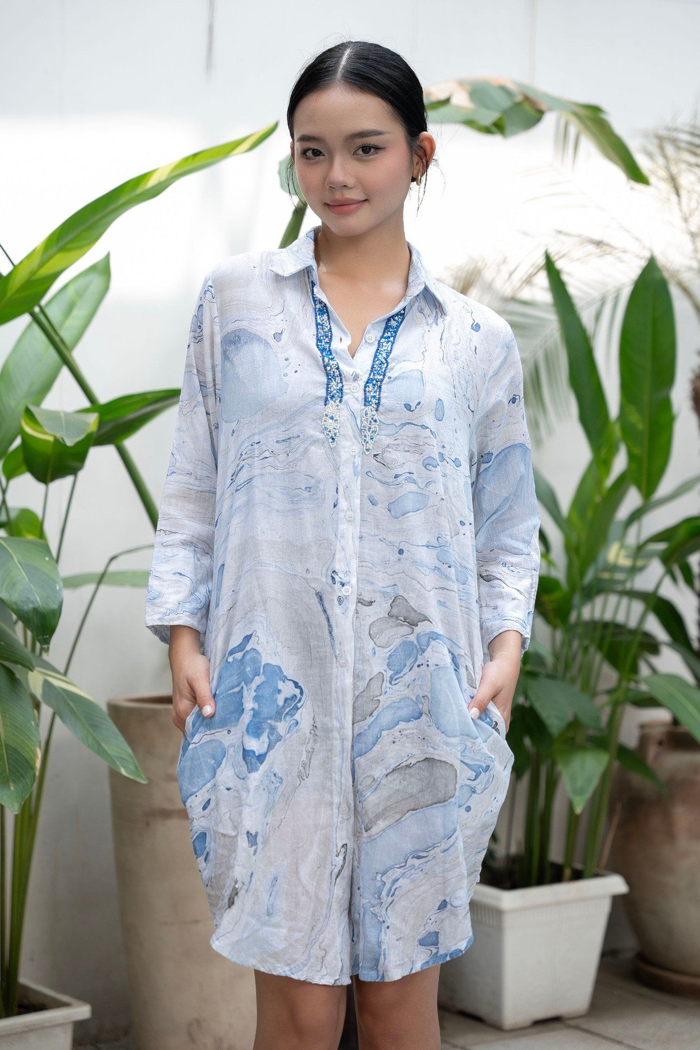 Đầm Sơ Mi Kết Hạt Cotton Isla Bonita
