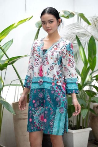  Đầm Xẻ Tà Kết Cườm Cotton Isla Bonita 