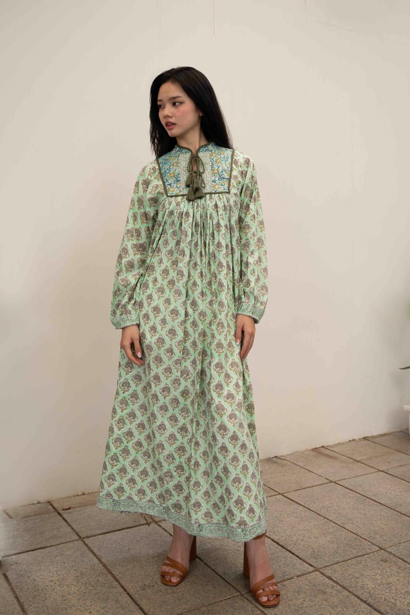 Maxi Hoa Dài Tay Cotton Cao Cấp Luna Llena