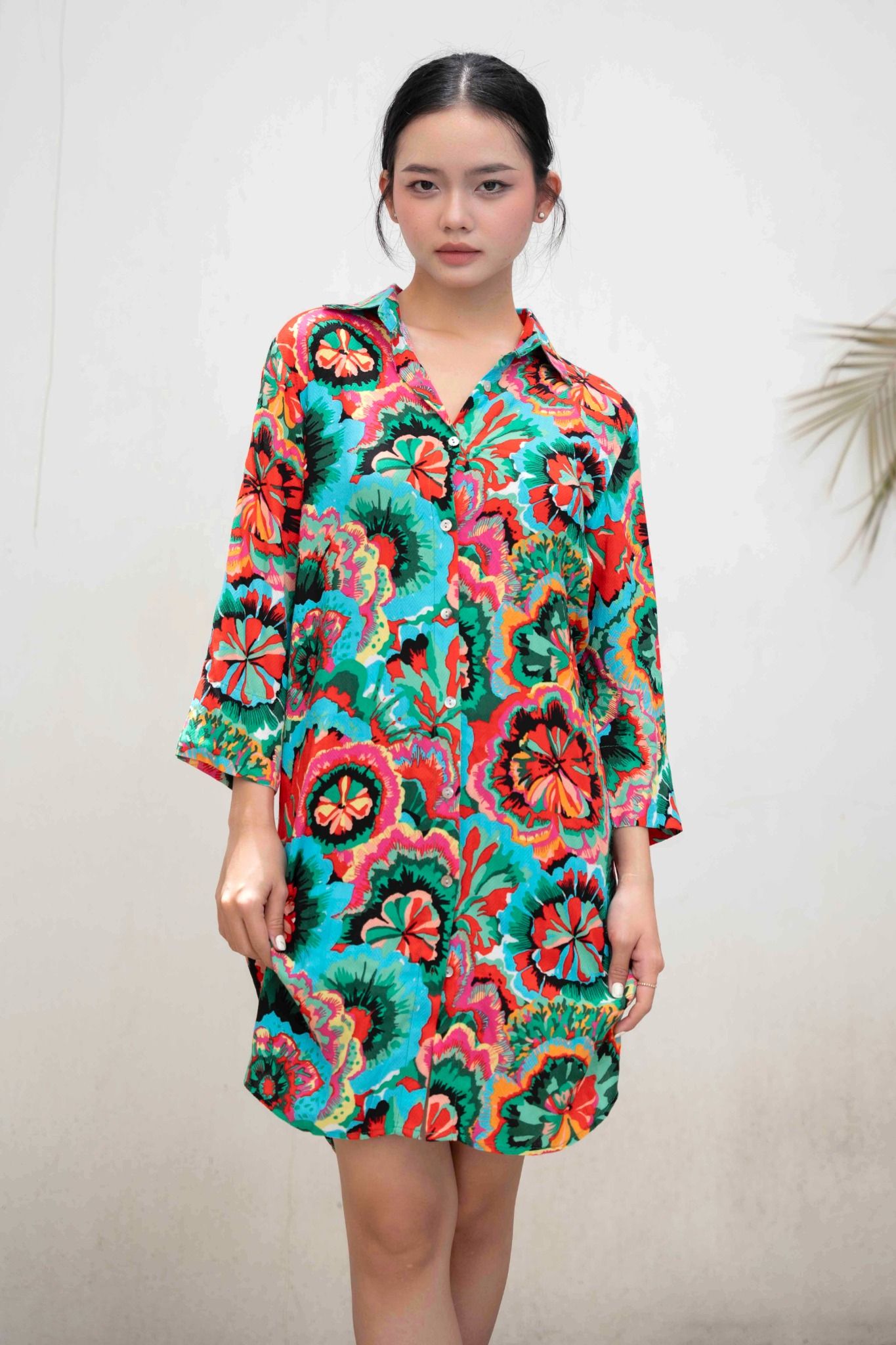 Đầm Sơ Mi Hoa Cotton Cao Cấp Luna Llena