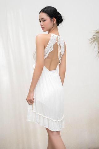  Đầm Trắng Phối Ren Cotton Cao Cấp Luna Llena 