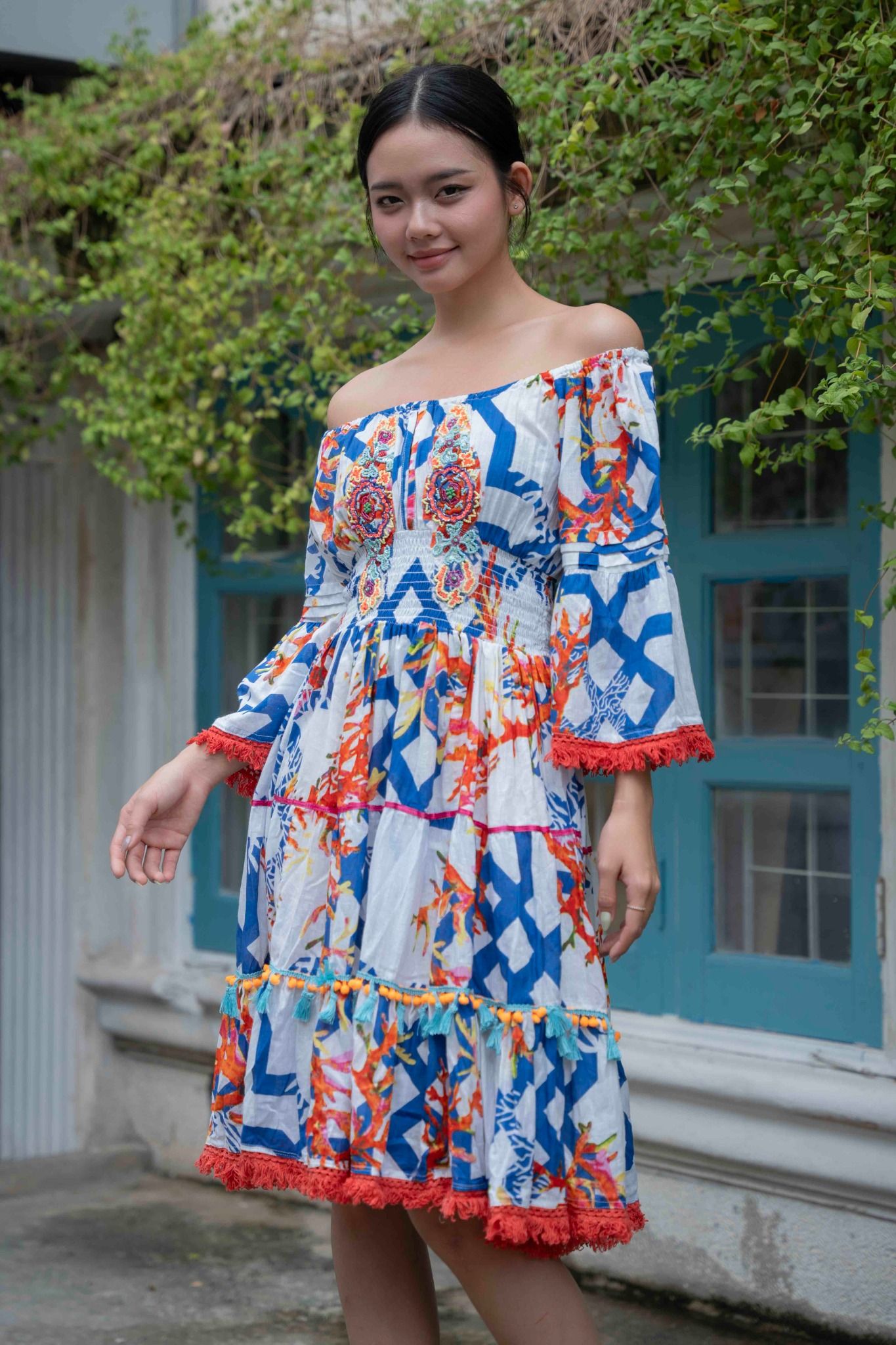 Đầm Boho Đính Cườm Cotton Isla Bonita
