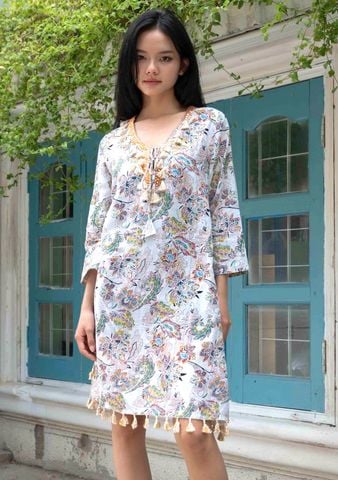  Đầm Boho Phối Ren Cotton Isla Bonita 