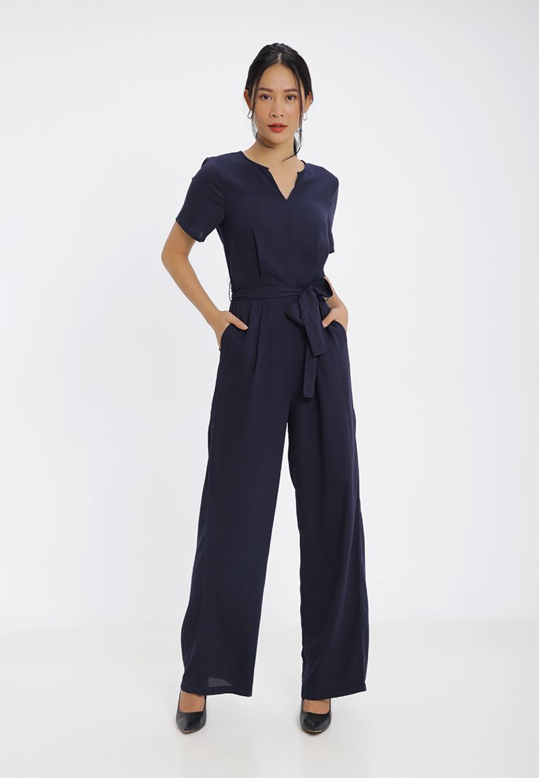 Jumpsuit Cổ V Thắt Nơ Eo MD'M