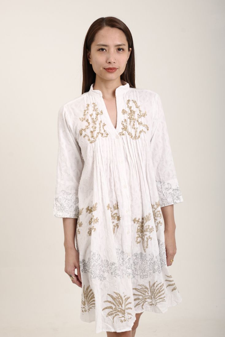 Đầm Boho Đính Hạt Cotton Trắng Isla Bonita