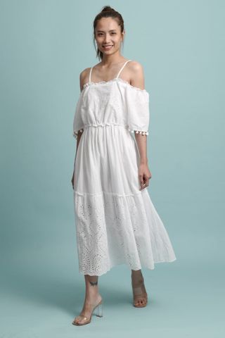  Maxi Trắng Trễ Vai Cotton Isla Bonita 