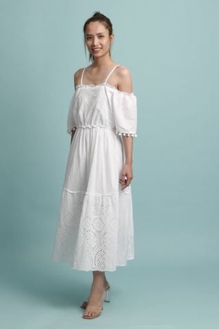  Maxi Trắng Trễ Vai Cotton Isla Bonita 