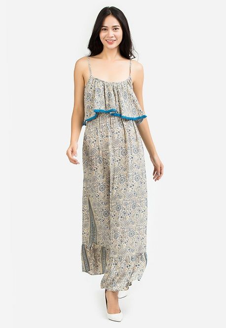 Đầm Maxi Layer Viền Xanh