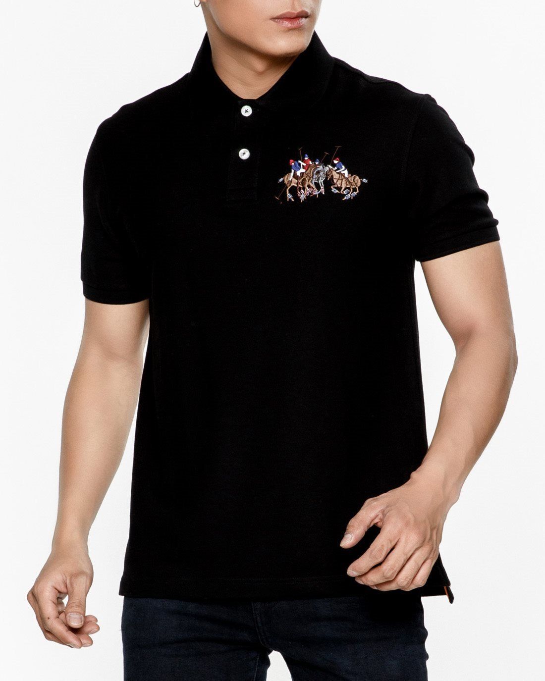 Áo Polo trơn logo phối màu lớn