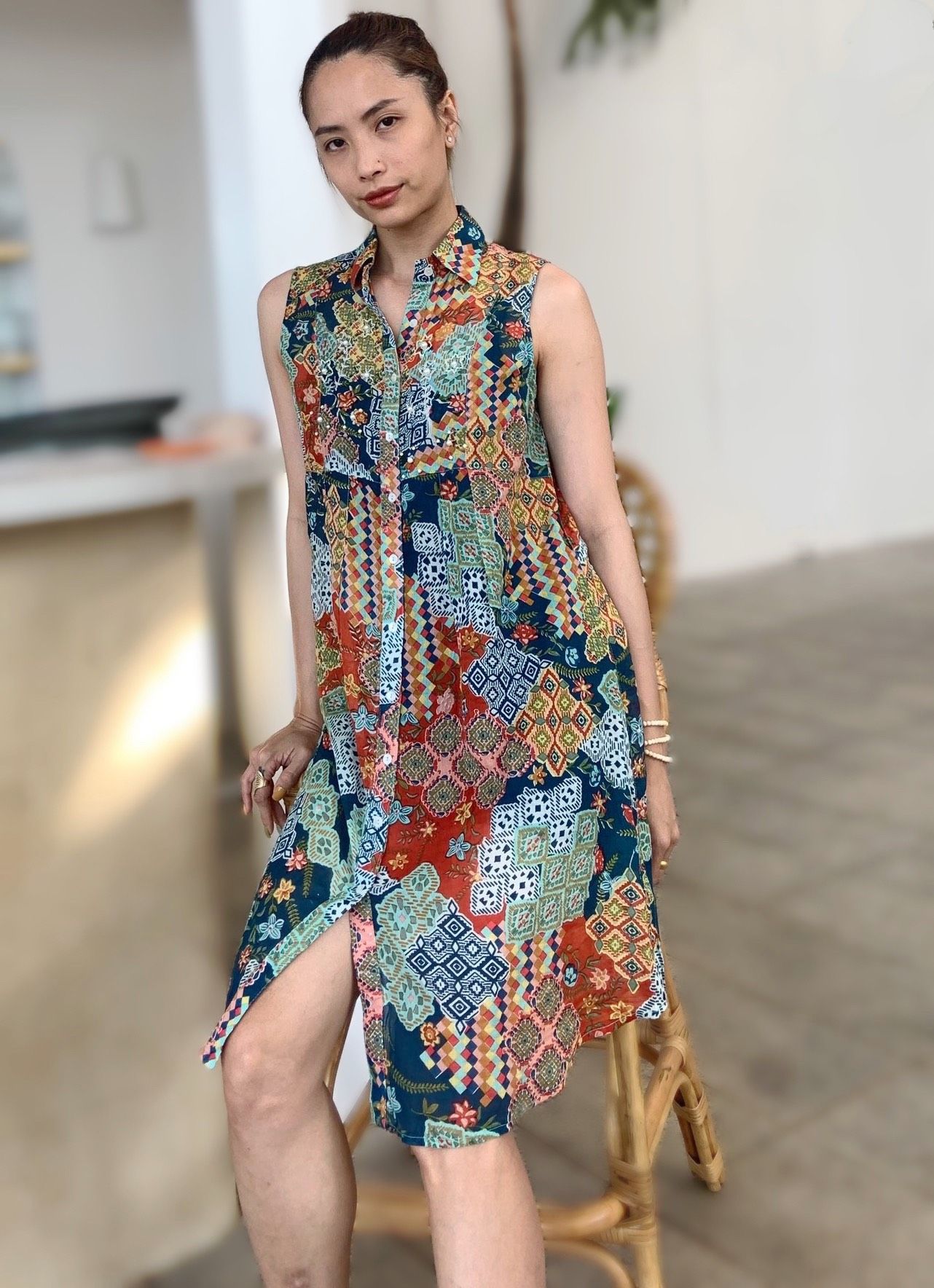 Đầm Sơ Mi Kết Cườm Cotton Isla Bonita