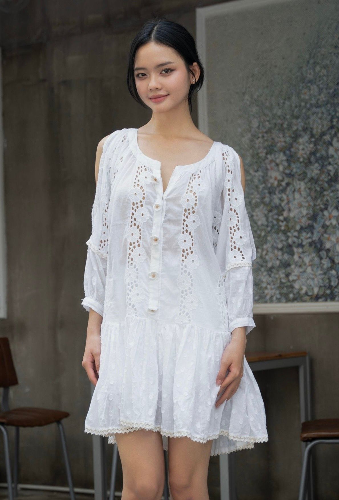 Đầm Trắng Boho Cotton Isla Bonita