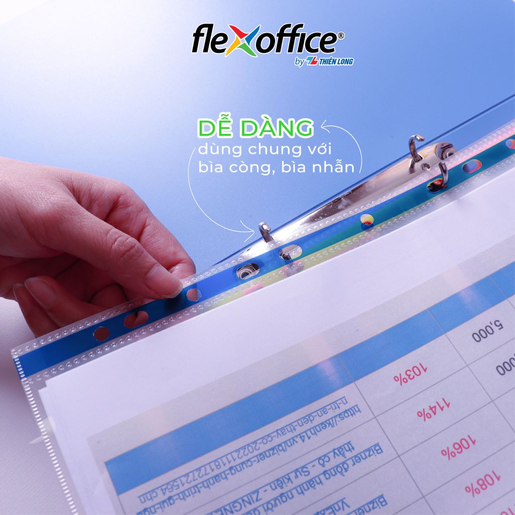 Bìa lỗ - bìa lá đa năng A4 Thiên Long Flexoffice nhiều màu sử dụng với bìa còng