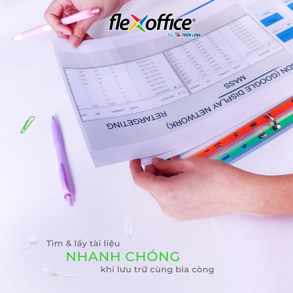 Bìa lỗ - bìa lá đa năng A4 Thiên Long Flexoffice nhiều màu sử dụng với bìa còng